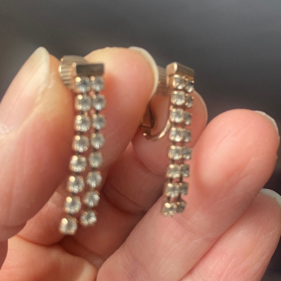 Avon Gold and Silver Crystal Clip-On Drop Earrings - Picture 2 of 6